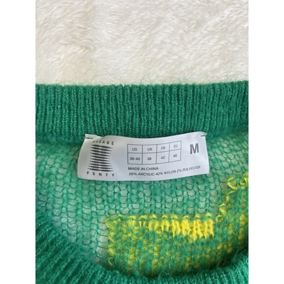 Savage X Fenty Knittin Pretty Loose Knit Sweater Size M Green Yellow Starburst - Picture 3 of 8